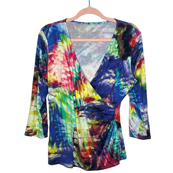 Women's bright tie dye faux wrap  Y2K 90s stretch top size M/L - Picture 3 of 6